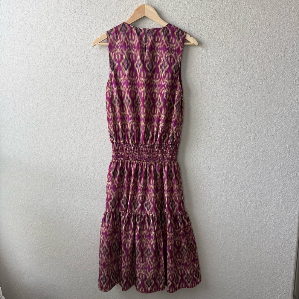 Lauren Ralph Lauren Purple Ikat Patterned Smocked Blouson Midi Dress - Picture 2 of 4